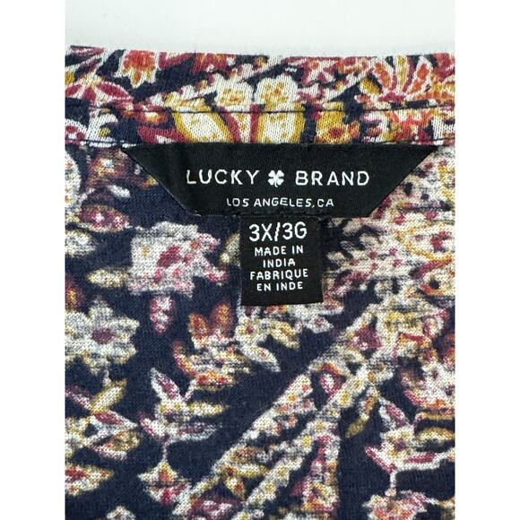 Lucky Brand 3X Top Tunic Shirt Floral Blue Gold Burgundy Boho Peasant LagenLook - Picture 3 of 10